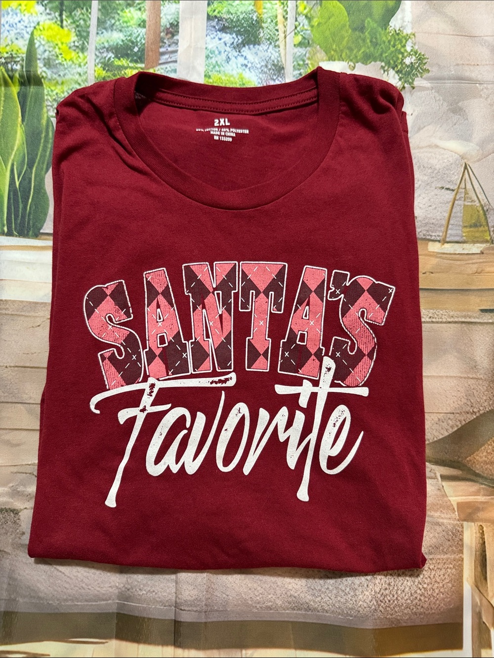 Santa's Favorite Graphic Tee - Burgundy & White